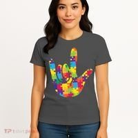 Autism Awareness ASL I Love You Puzzle Hand Women's T-Shirt thumb 4