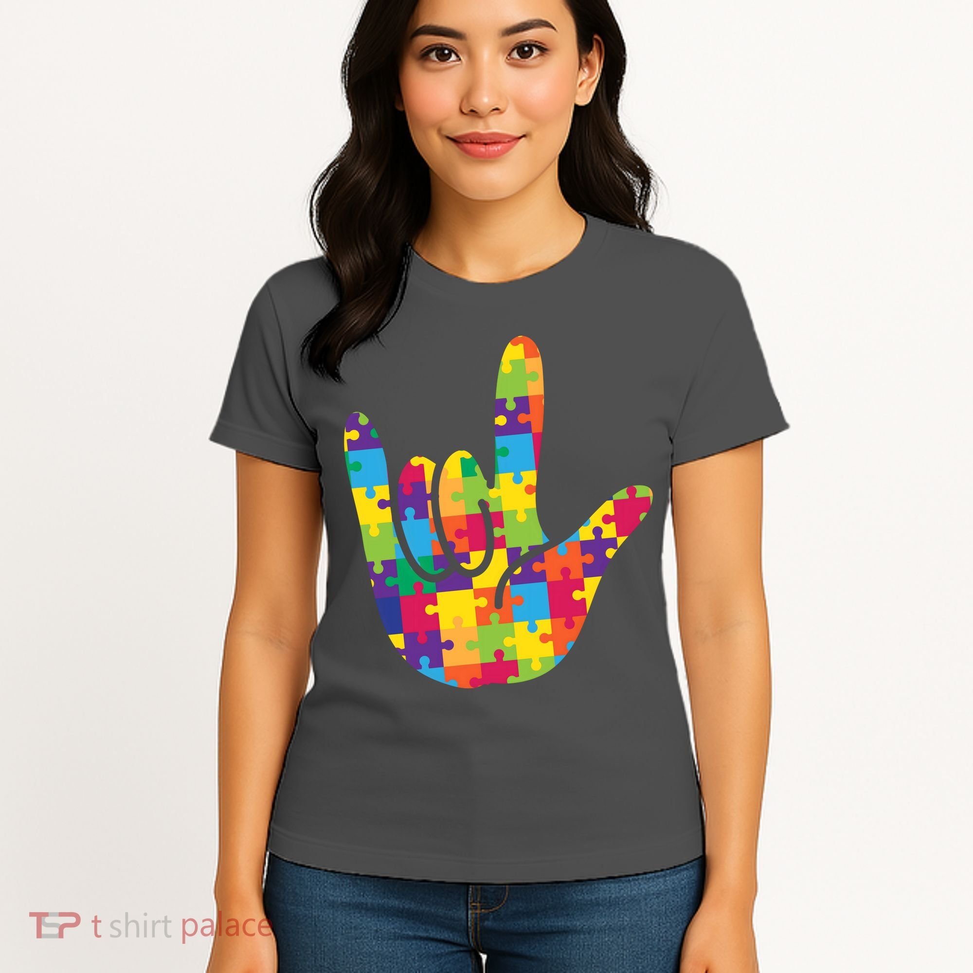 Autism Awareness ASL I Love You Puzzle Hand Women's T-Shirt