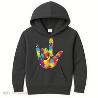 Autism Awareness ASL I Love You Puzzle Hand Kids Hoodie thumb 0