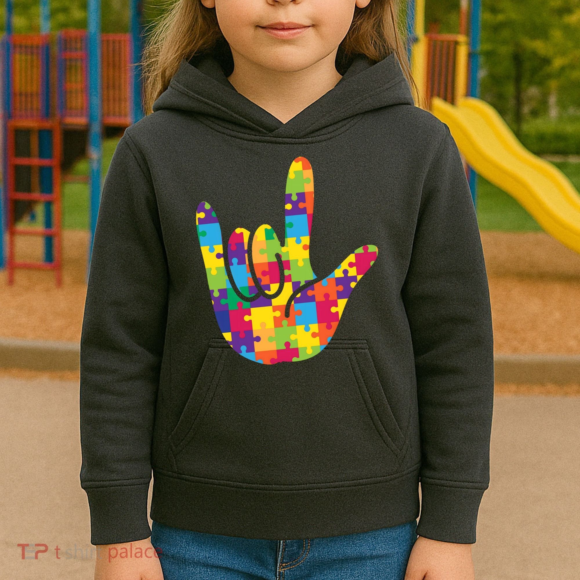 Autism Awareness ASL I Love You Puzzle Hand Kids Hoodie