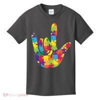 Autism Awareness ASL I Love You Puzzle Hand Kids T-Shirt thumb 0