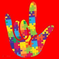 Autism Awareness ASL I Love You Puzzle Hand Santa Hat thumb 1