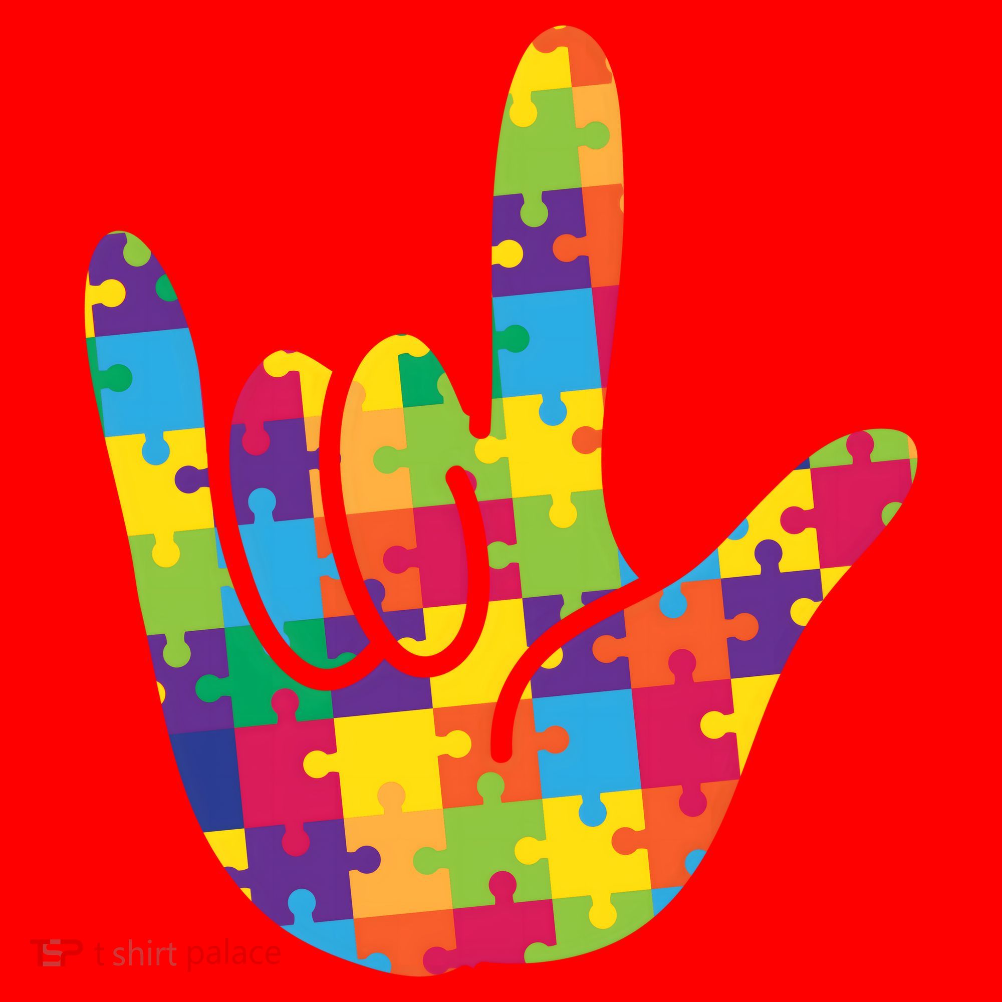 Autism Awareness ASL I Love You Puzzle Hand Santa Hat