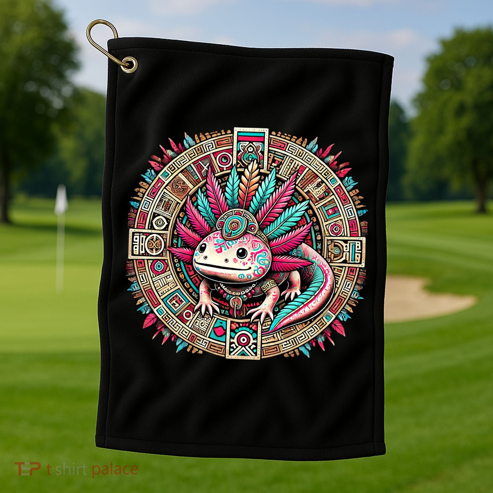 Aztec Axolotl Art Mexican Golf Towel