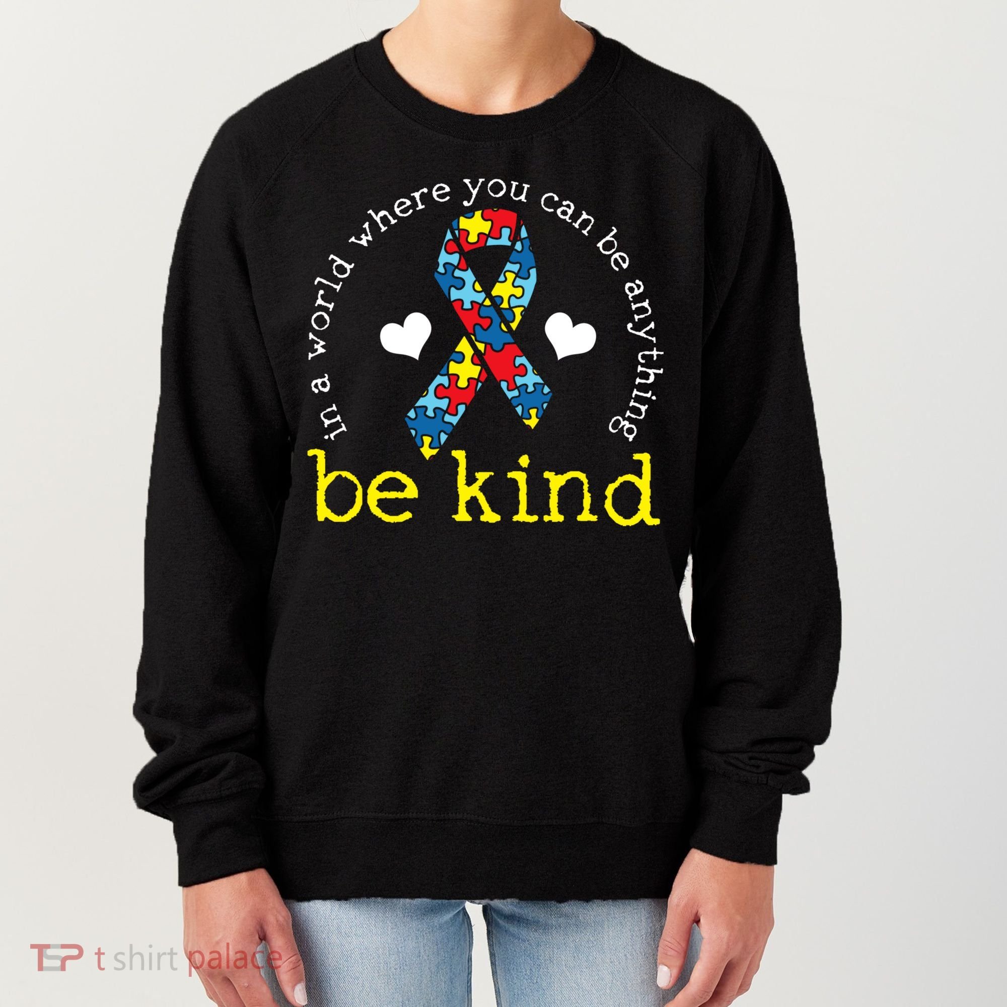 Autism Awareness Be Kind Kindness Ribbon Heart Women's Sweatshirt