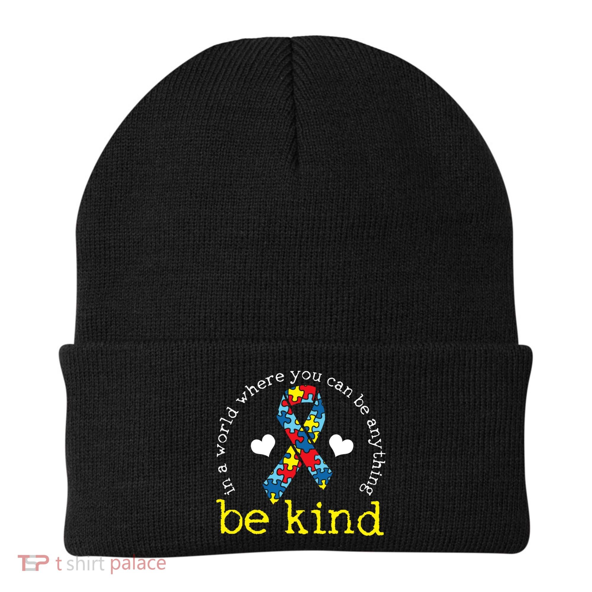 Autism Awareness Be Kind Kindness Ribbon Heart Beanie