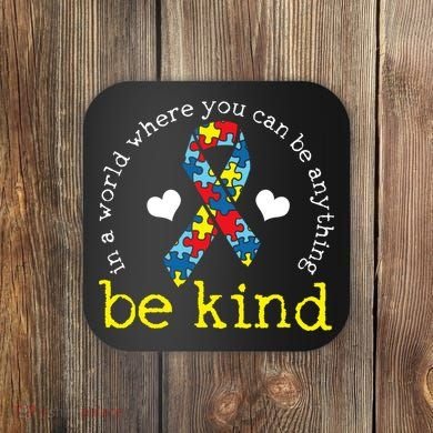 Autism Awareness Be Kind Kindness Ribbon Heart Coaster