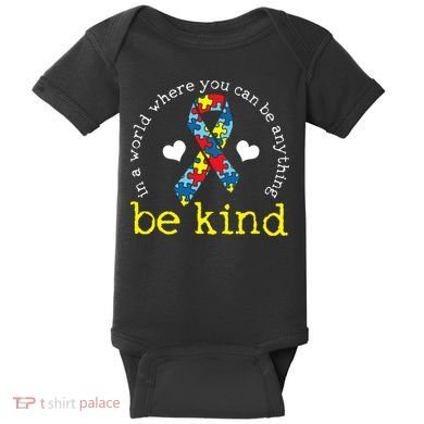 Autism Awareness Be Kind Kindness Ribbon Heart Baby Bodysuit