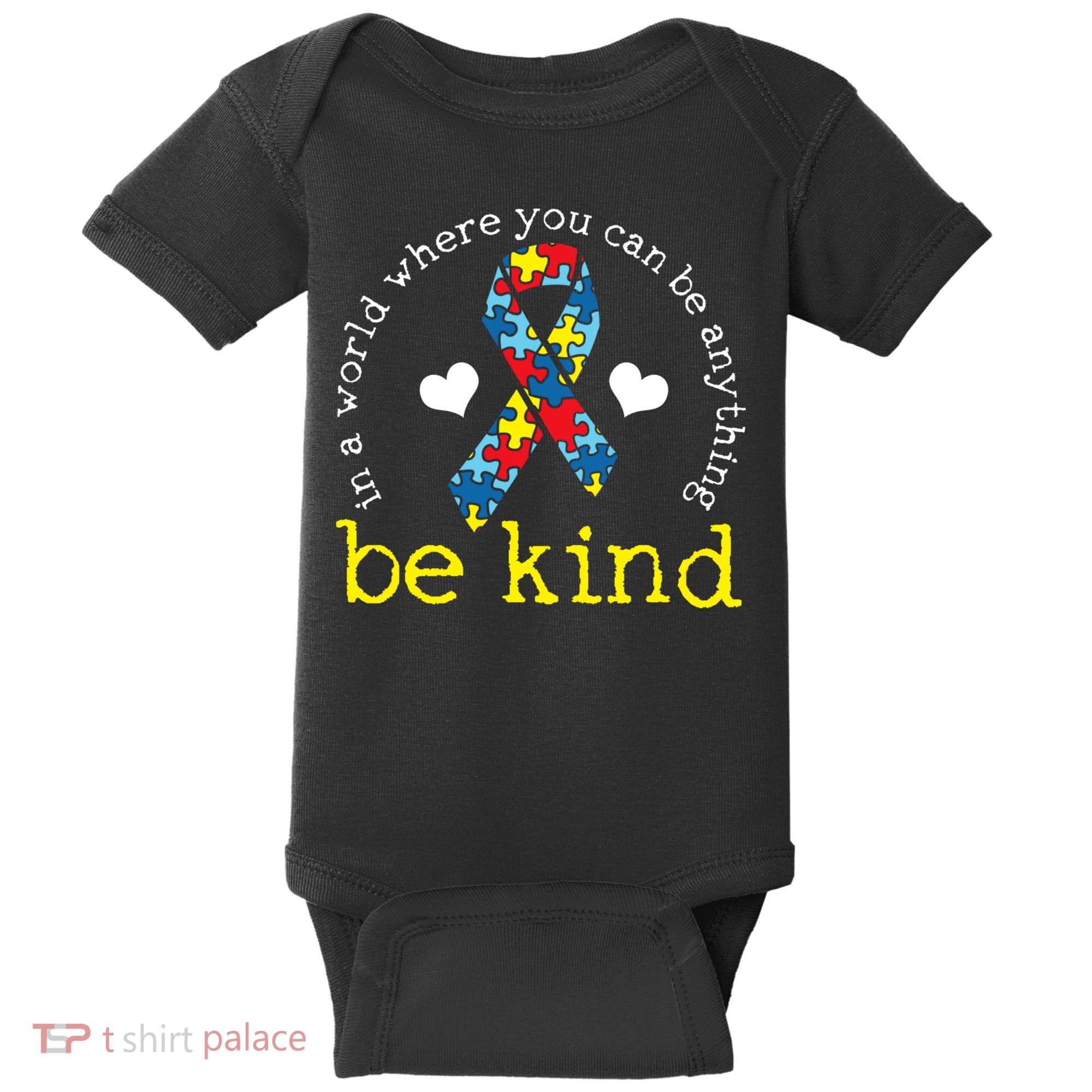 Autism Awareness Be Kind Kindness Ribbon Heart Baby Bodysuit