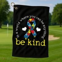 Autism Awareness Be Kind Kindness Ribbon Heart Golf Towel thumb 1