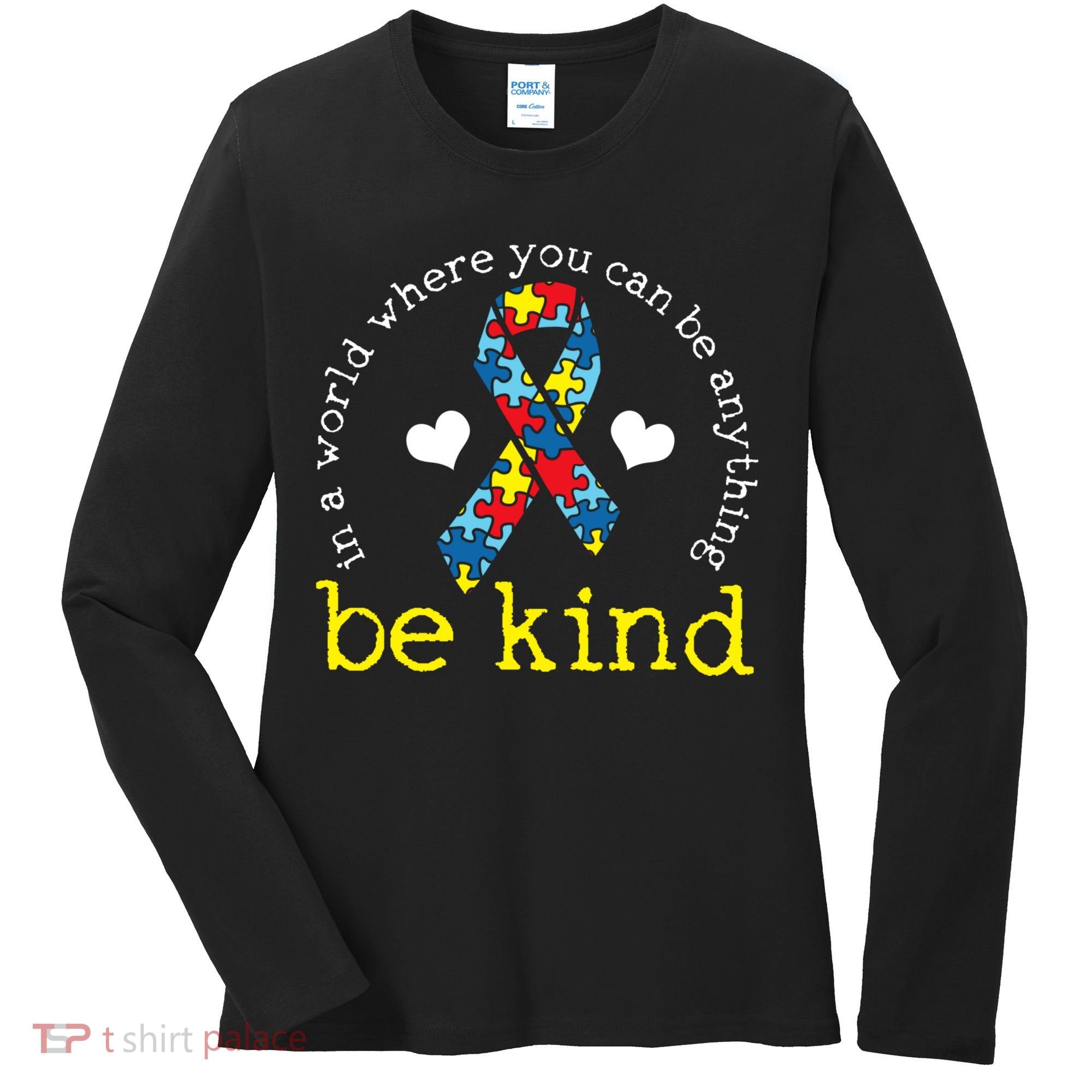 Autism Awareness Be Kind Kindness Ribbon Heart Women's Long Sleeve Shirt
