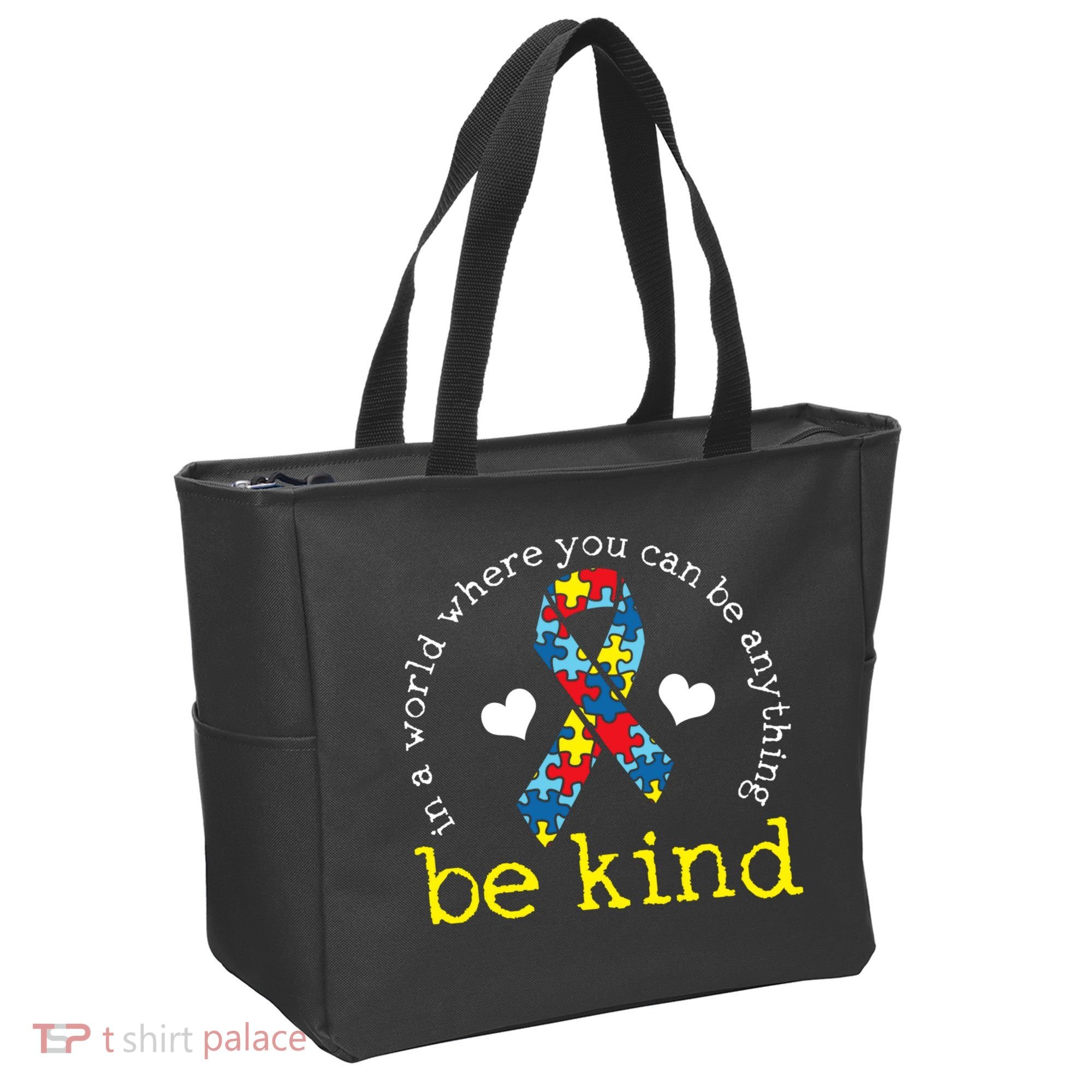 Autism Awareness Be Kind Kindness Ribbon Heart Tote Bag