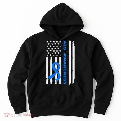 Als Awareness Blue Ribbon American Flag Hoodie