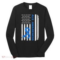 Als Awareness Blue Ribbon American Flag Long Sleeve Shirt thumb 0