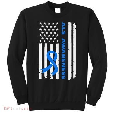 Als Awareness Blue Ribbon American Flag Sweatshirt