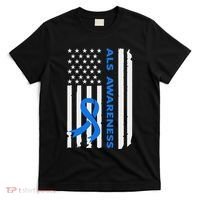 Als Awareness Blue Ribbon American Flag T-Shirt thumb 0