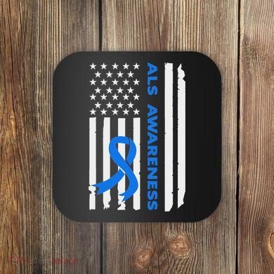 Als Awareness Blue Ribbon American Flag Coaster