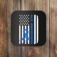 Als Awareness Blue Ribbon American Flag Coaster thumb 0