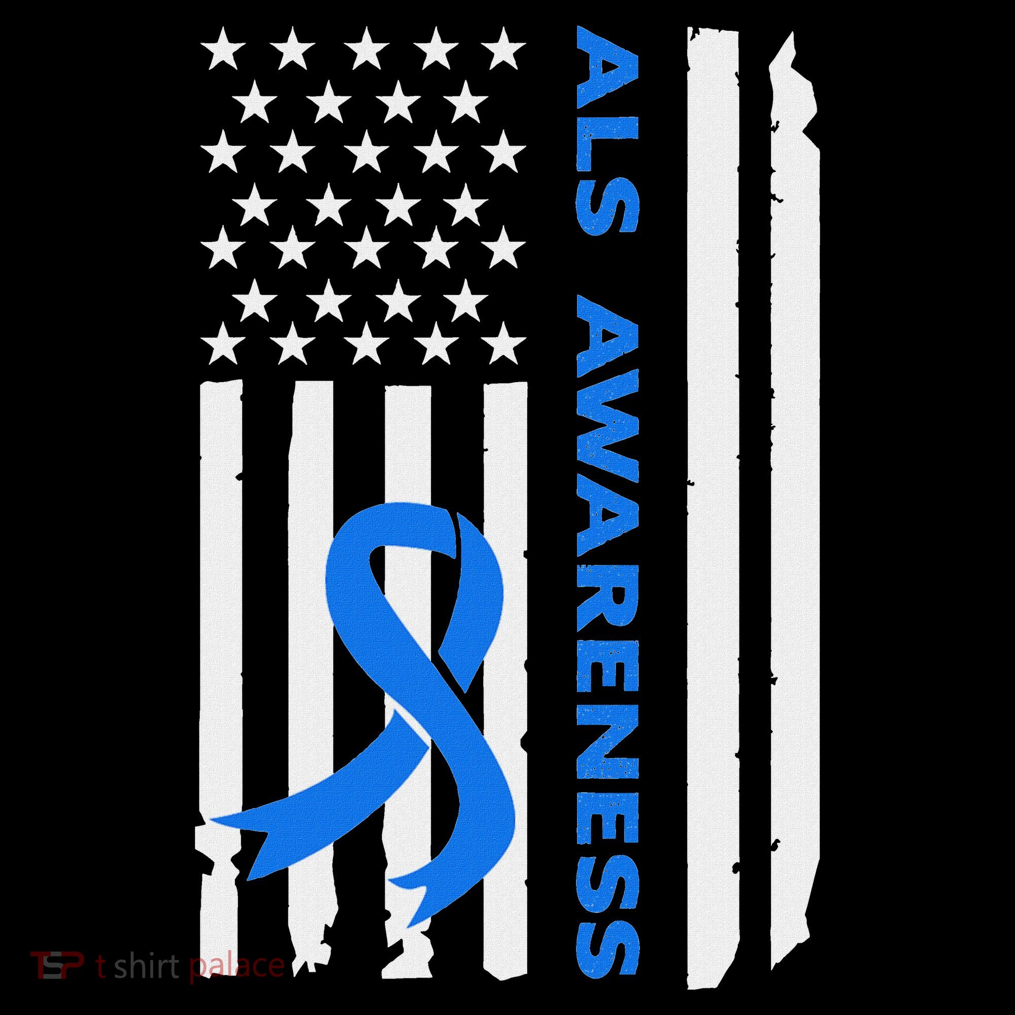 Als Awareness Blue Ribbon American Flag Women's Hoodie