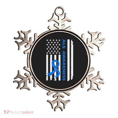 Als Awareness Blue Ribbon American Flag Ornament