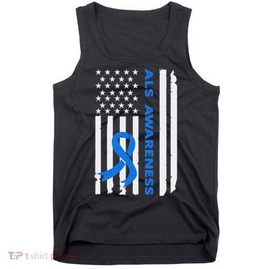 Als Awareness Blue Ribbon American Flag Tank Top