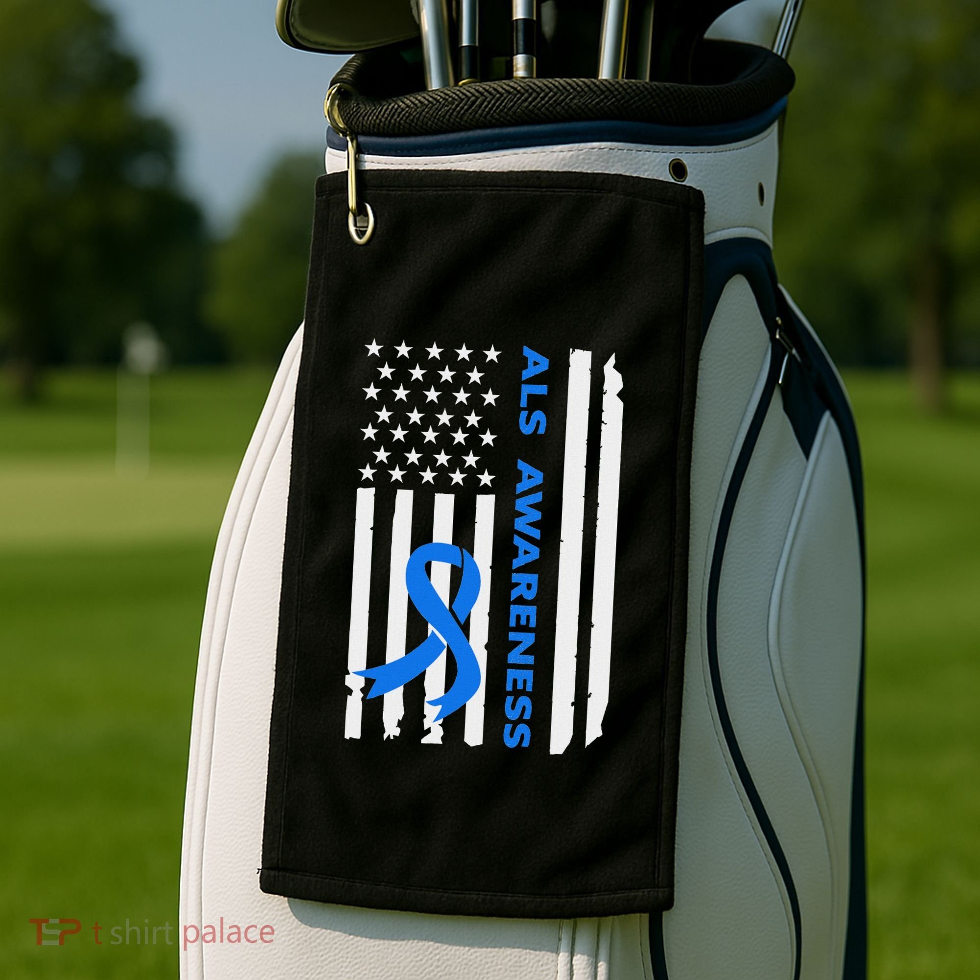 Als Awareness Blue Ribbon American Flag Golf Towel