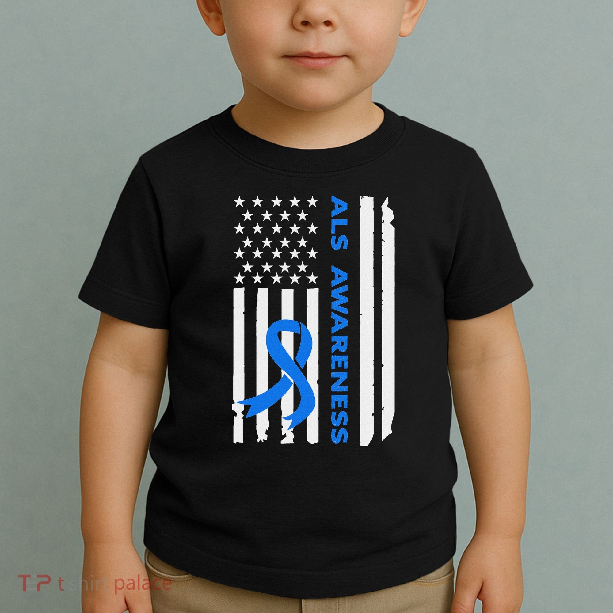 Als Awareness Blue Ribbon American Flag Toddler T-Shirt