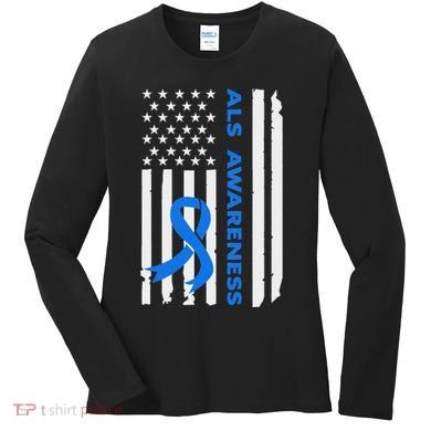 Als Awareness Blue Ribbon American Flag Women's Long Sleeve Shirt
