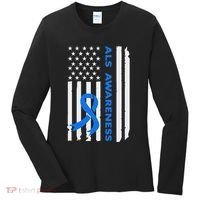 Als Awareness Blue Ribbon American Flag Women's Long Sleeve Shirt thumb 0