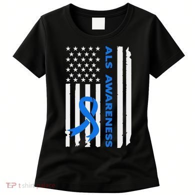 Als Awareness Blue Ribbon American Flag Women's T-Shirt