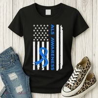 Als Awareness Blue Ribbon American Flag Women's T-Shirt thumb 3