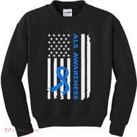 Als Awareness Blue Ribbon American Flag Kids Sweatshirt thumb 0