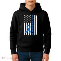 Als Awareness Blue Ribbon American Flag Kids Hoodie thumb 4
