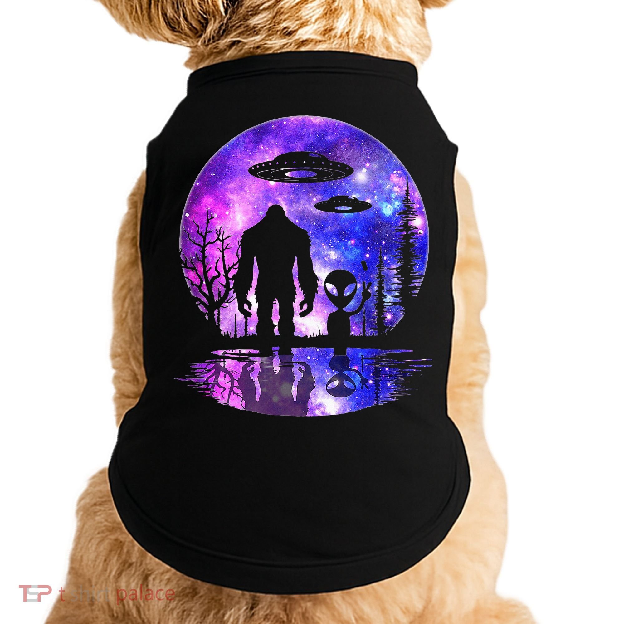 Alien And Bigfoot Full Moon Sasquatch Ufo Doggie Tank