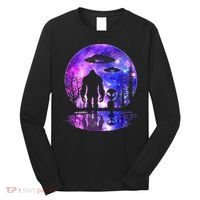Alien And Bigfoot Full Moon Sasquatch Ufo Long Sleeve Shirt thumb 0