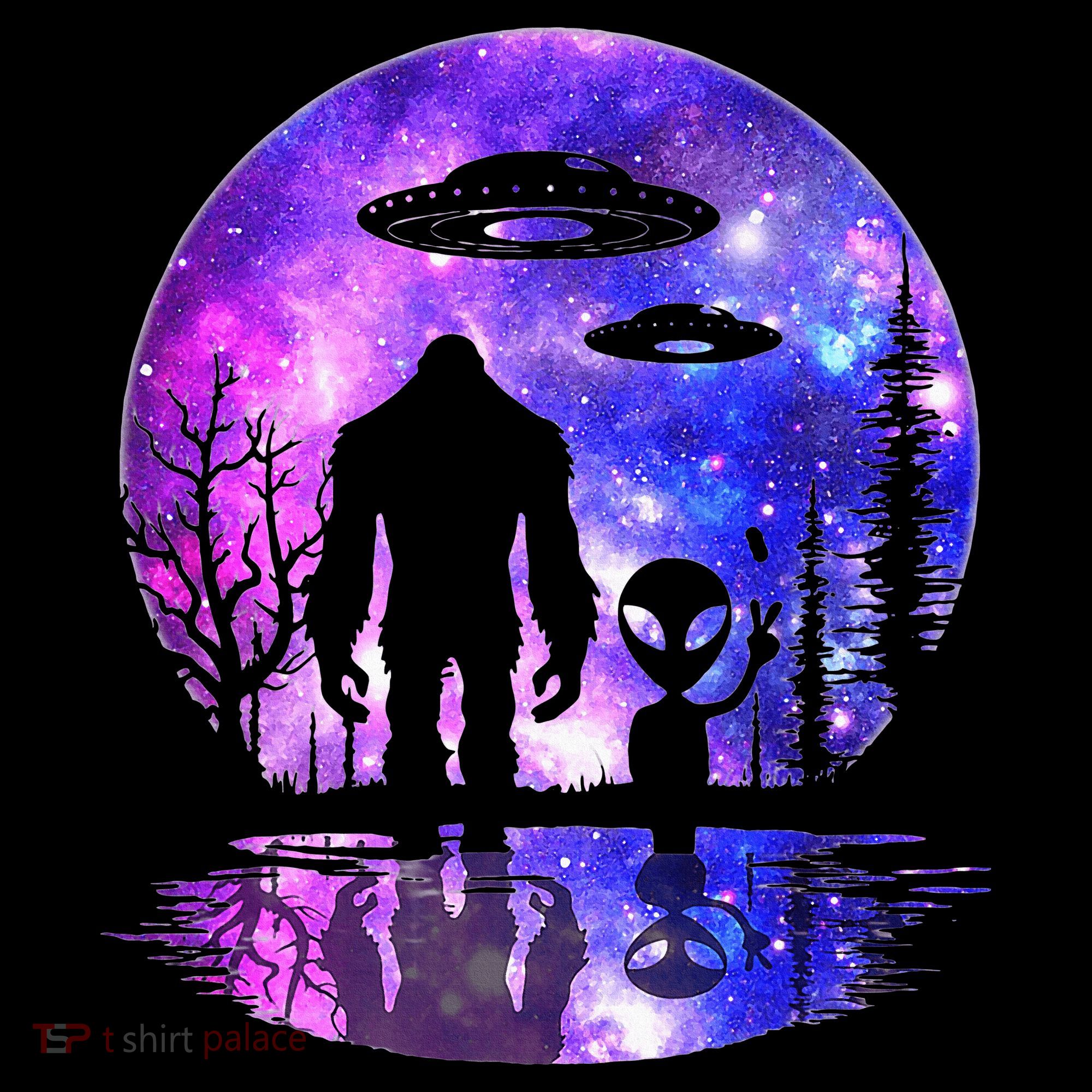 Alien And Bigfoot Full Moon Sasquatch Ufo Apron