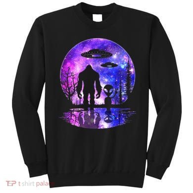 Alien And Bigfoot Full Moon Sasquatch Ufo Sweatshirt