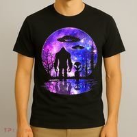 Alien And Bigfoot Full Moon Sasquatch Ufo T-Shirt thumb 3