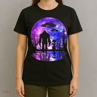Alien And Bigfoot Full Moon Sasquatch Ufo T-Shirt thumb 4