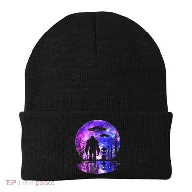 Alien And Bigfoot Full Moon Sasquatch Ufo Beanie