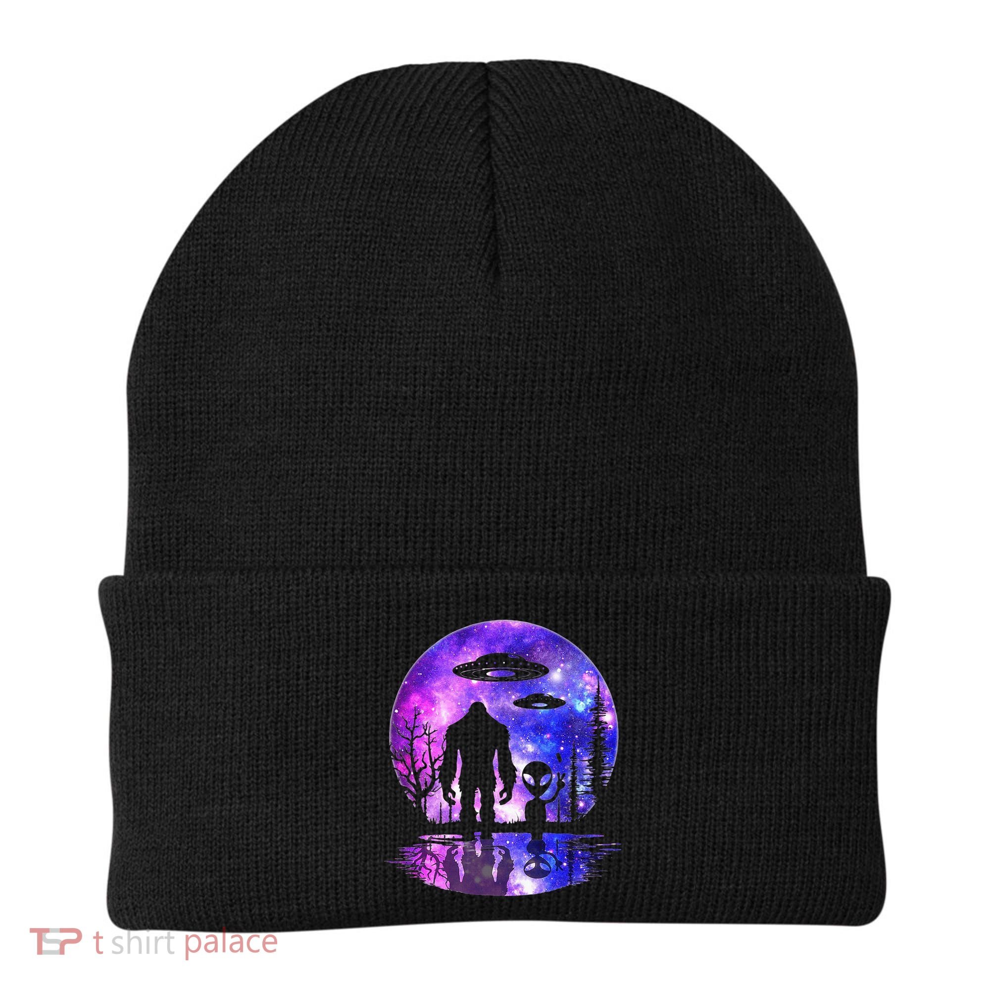 Alien And Bigfoot Full Moon Sasquatch Ufo Beanie