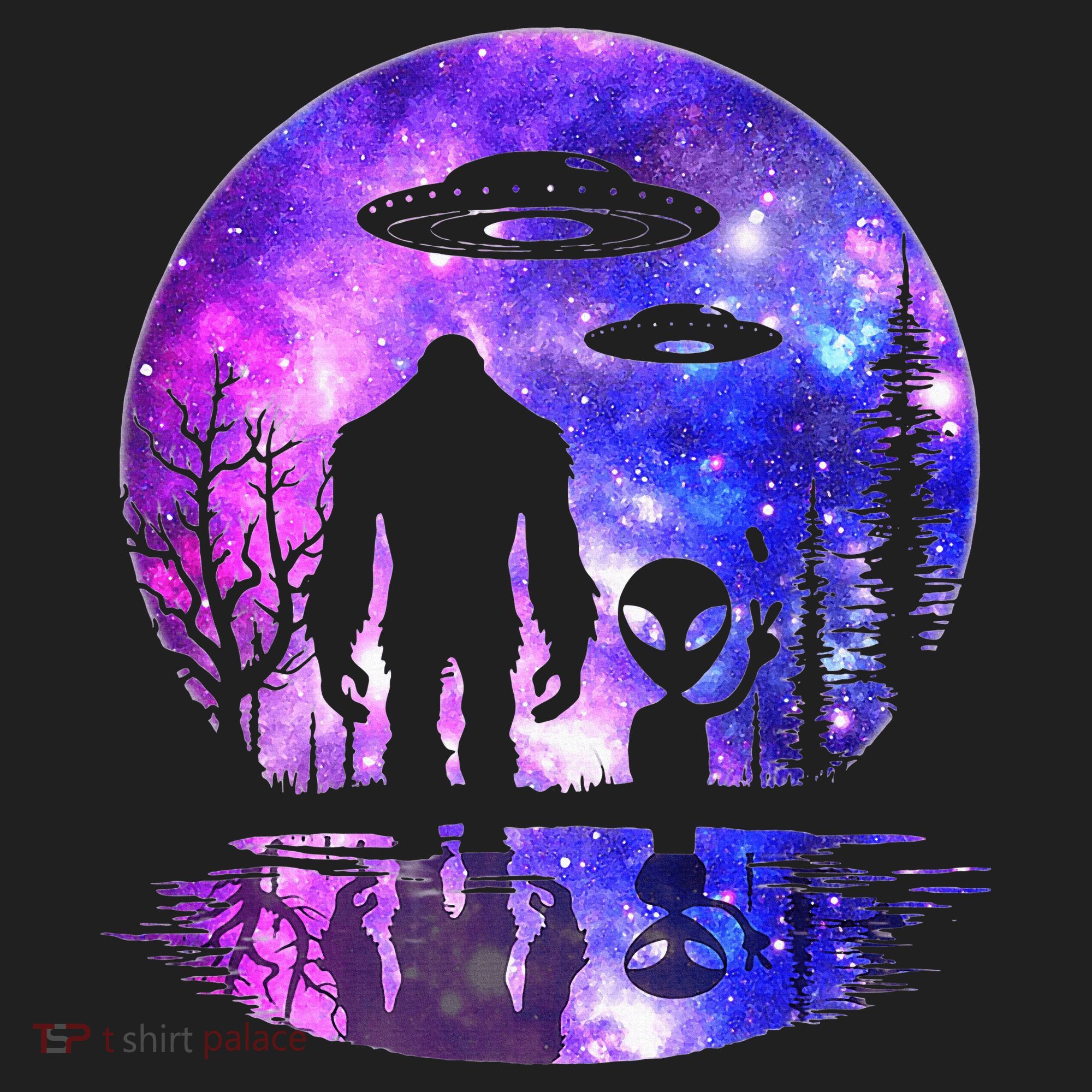 Alien And Bigfoot Full Moon Sasquatch Ufo Beanie