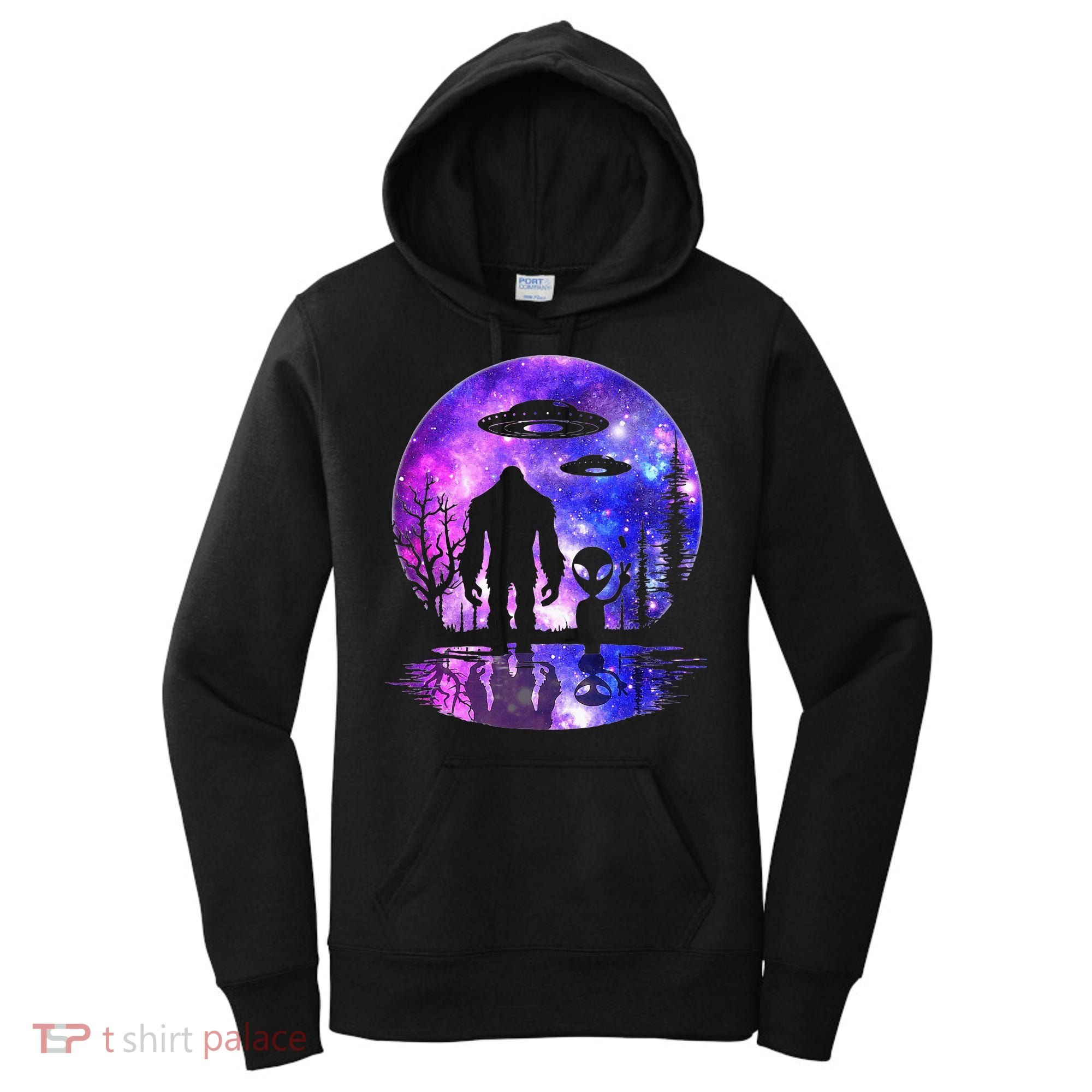 Alien And Bigfoot Full Moon Sasquatch Ufo Women's Hoodie
