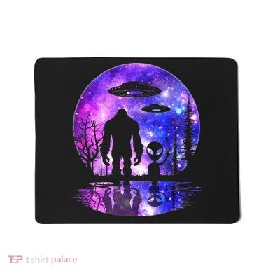 Alien And Bigfoot Full Moon Sasquatch Ufo Mousepad