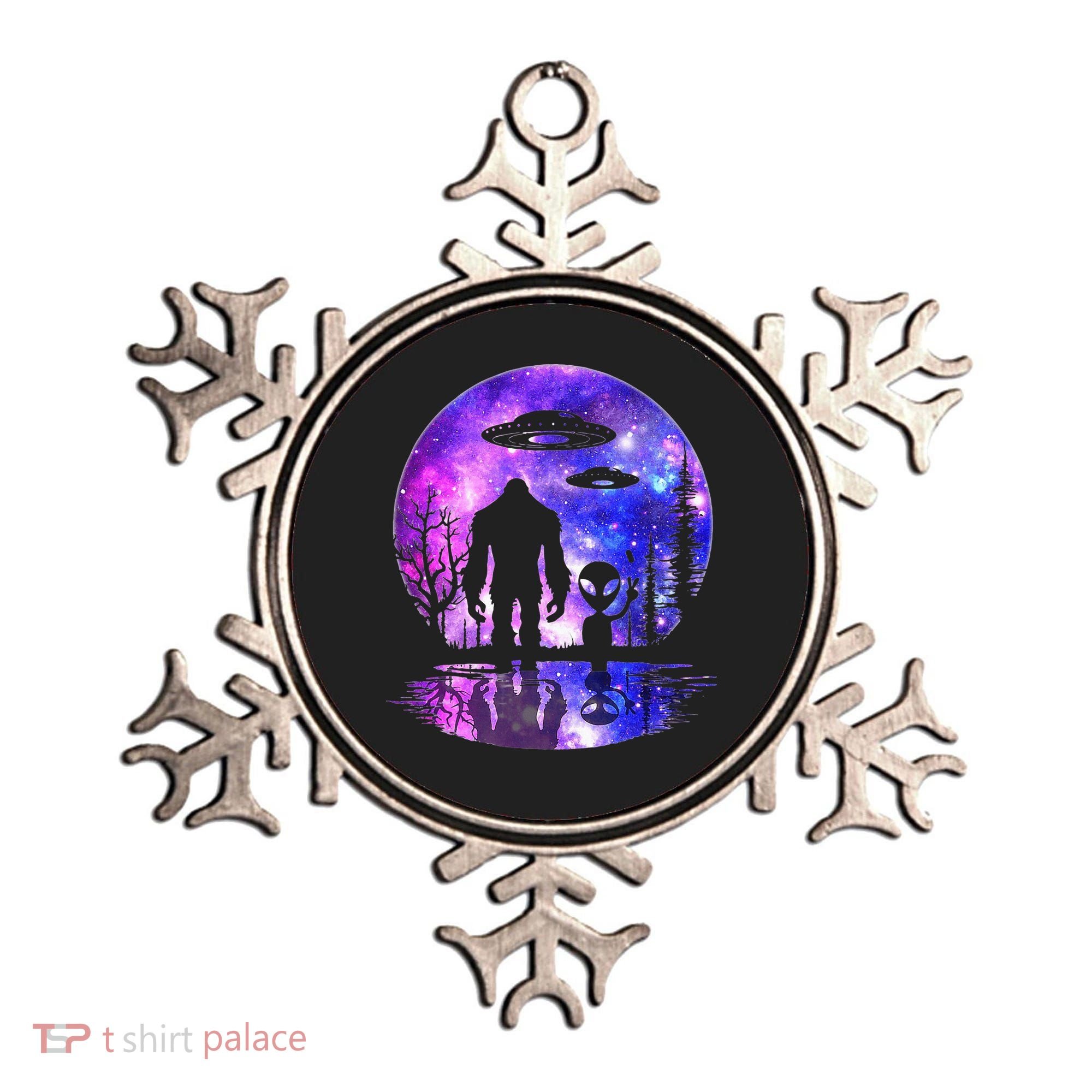 Alien And Bigfoot Full Moon Sasquatch Ufo Ornament