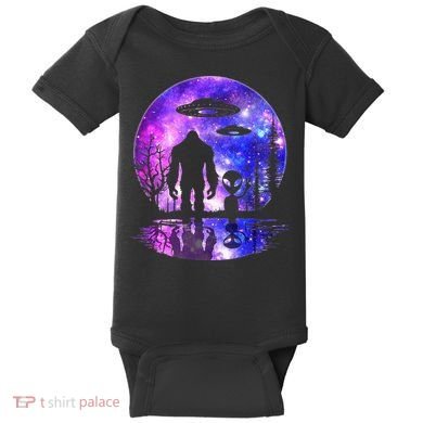 Alien And Bigfoot Full Moon Sasquatch Ufo Baby Bodysuit