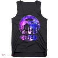 Alien And Bigfoot Full Moon Sasquatch Ufo Tank Top thumb 0