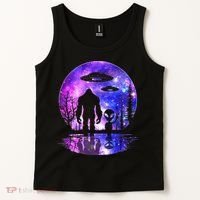 Alien And Bigfoot Full Moon Sasquatch Ufo Tank Top thumb 2