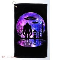 Alien And Bigfoot Full Moon Sasquatch Ufo Golf Towel thumb 0