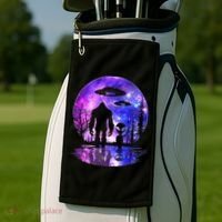 Alien And Bigfoot Full Moon Sasquatch Ufo Golf Towel thumb 2
